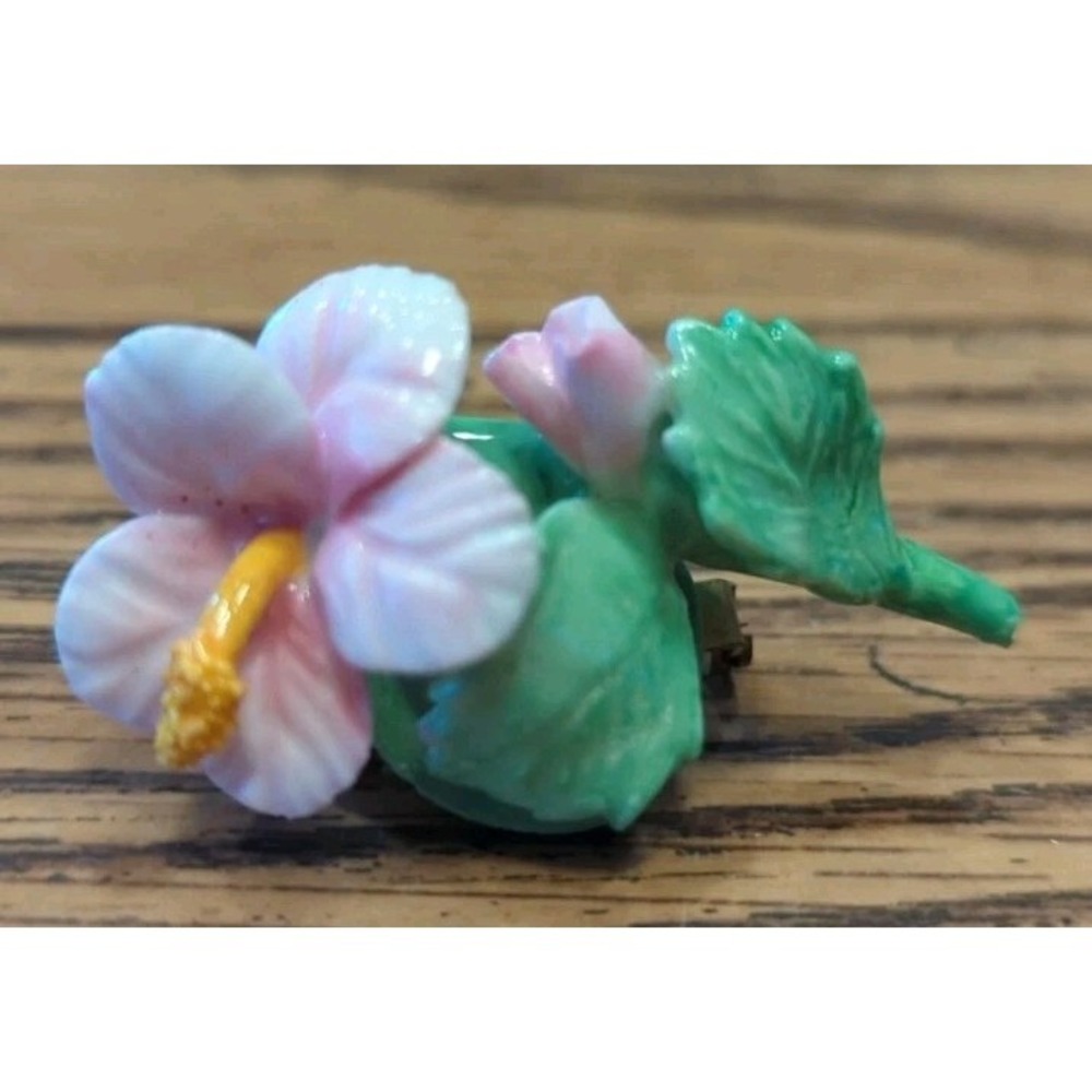 Vintage Denton China Flower Made in England Pink Rose Brooch PIn Jewelry
